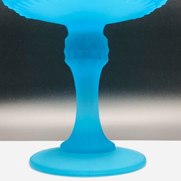 Vintage Indiana Glass Satin Mist Blue Diamond Point Candy Wedding Box Compote - Picture 3 of 14